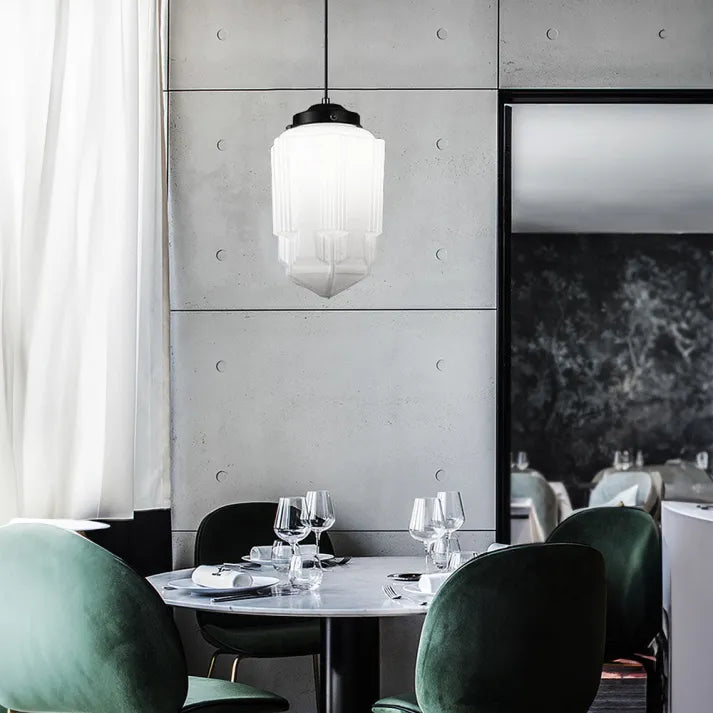 VintageGlow Lampada a Sospensione | Design Geometrico in Vetro Opaco – Attacco E27