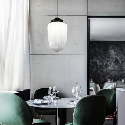 VintageGlow Lampada a Sospensione | Design Geometrico in Vetro Opaco – Attacco E27