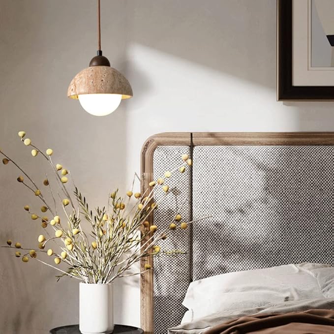 MAVORA Hanglamp – Massief Marmer & Walnoothout – Artistiek Design met LED Licht