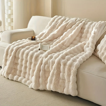 Faux Konijnenbont Bubbel Fleece Deken - Luxe Zachte Fleece Deken