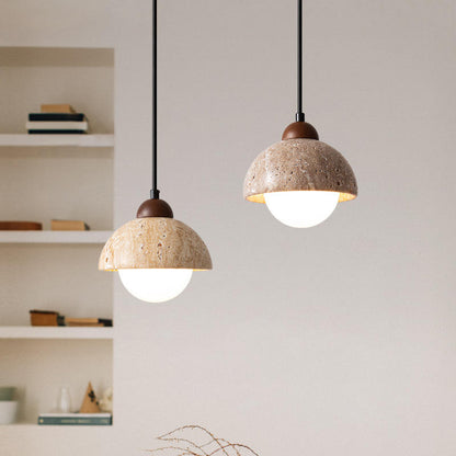 MAVORA Hanglamp – Massief Marmer & Walnoothout – Artistiek Design met LED Licht