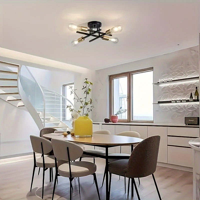 Rayvora | Czarna żelazna nowoczesna lampa sufitowa w stylu industrialnym