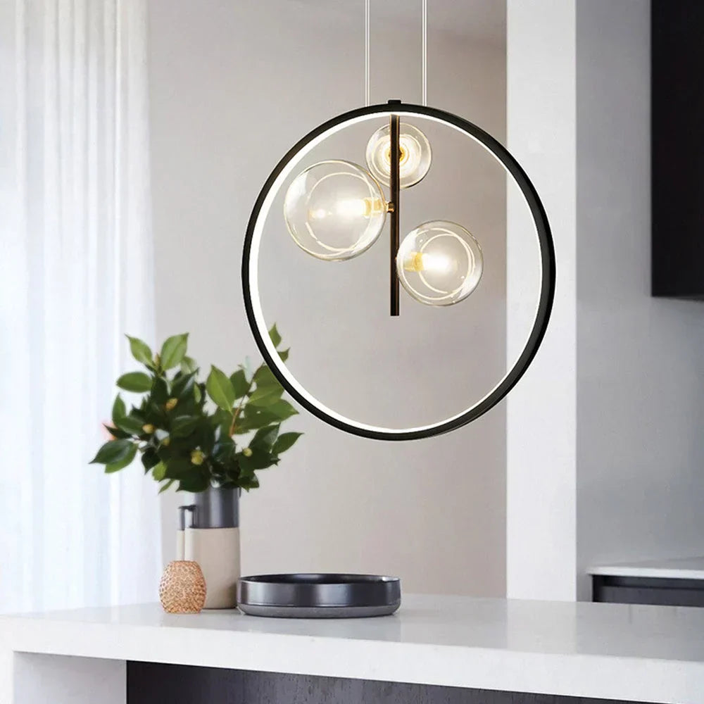 BubbleLuxe - Lampada a sospensione in vetro scandinavo con anello