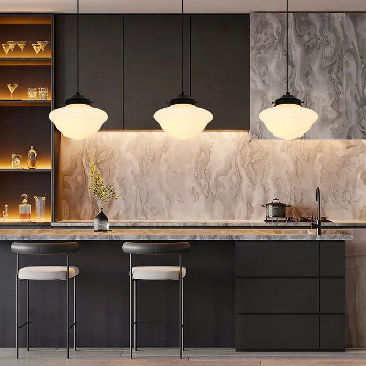 VintageGlow Lampada a Sospensione | Design Geometrico in Vetro Opaco – Attacco E27