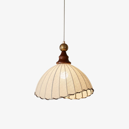 VELMARA Lampada a sospensione – Paralume in tessuto plissé con legno e metallo color oro – Ø40 cm