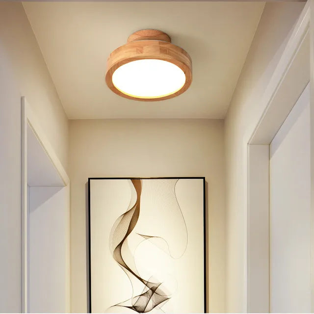 NordicGlo - Lampada da soffitto rotonda in legno massiccio scandinavo