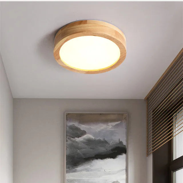 NordicGlo - Lampada da soffitto rotonda in legno massiccio scandinavo