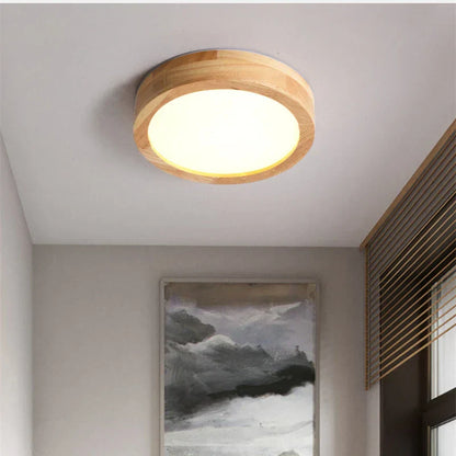 NordicGlo - Lampada da soffitto rotonda in legno massiccio scandinavo