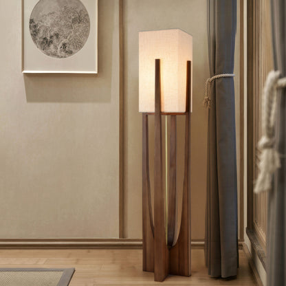 Kōta | Lampada da Terra in Noce con Paralume in Tessuto – Luce LED Calda