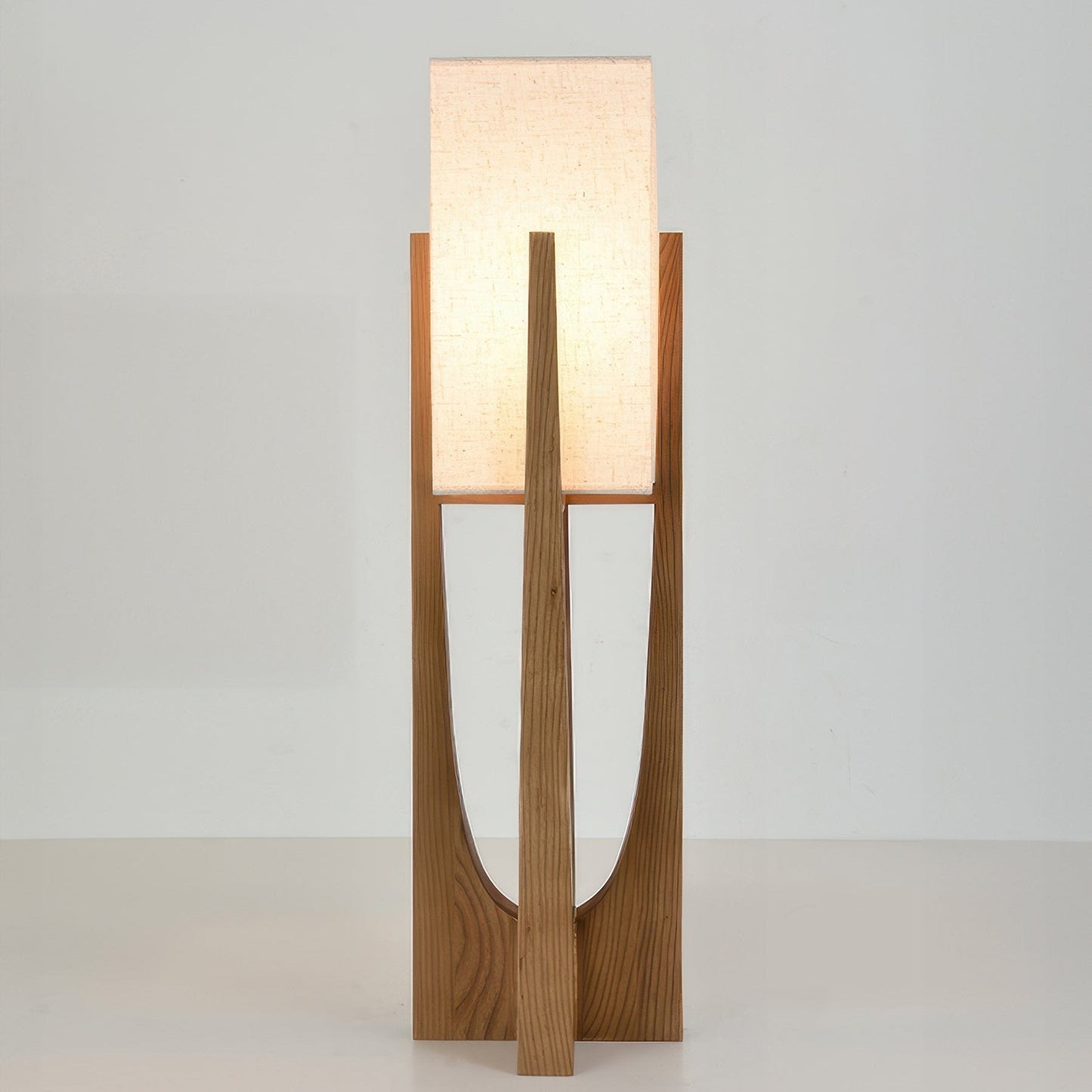 Kōta | Lampada da Terra in Noce con Paralume in Tessuto – Luce LED Calda