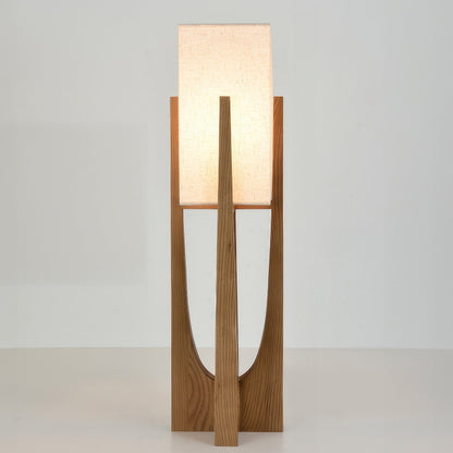 Kōta | Lampada da Terra in Noce con Paralume in Tessuto – Luce LED Calda