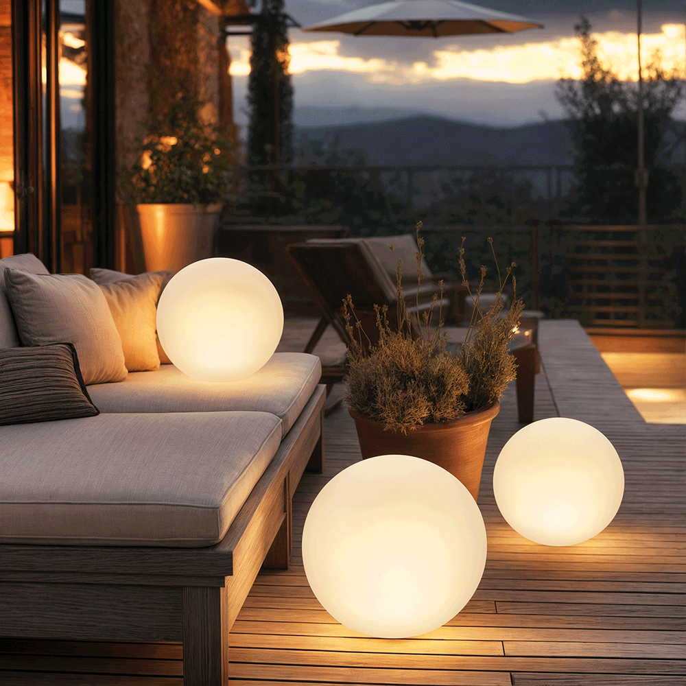 GlowSphere | Lampada a Sfera da Giardino LED – Alimentazione AC – Illuminazione Esterna Atmosferica – Plastica – Design Rotondo