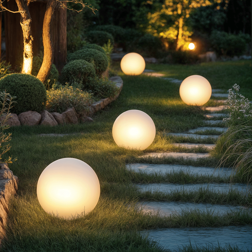 GlowSphere | Lampada a Sfera da Giardino LED – Alimentazione AC – Illuminazione Esterna Atmosferica – Plastica – Design Rotondo