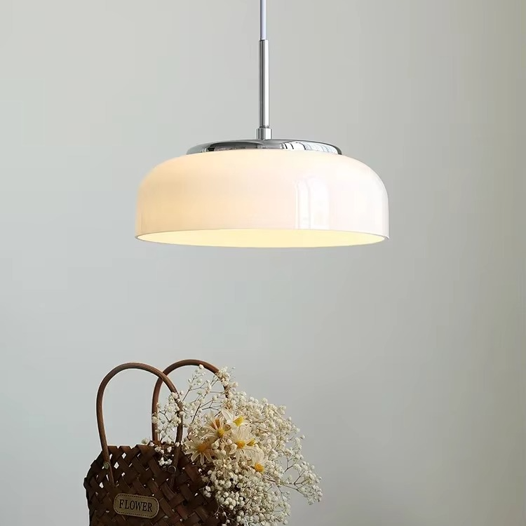 ORLUMA Hanglamp – Chroomwit Koepelglas – Bauhaus Design – Ø23 cm