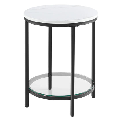 Marbela | Okrągły stolik boczny z efektem marmuru i szkłem – dwa poziomy