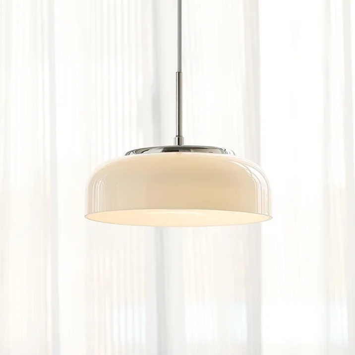 ORLUMA Hanglamp – Chroomwit Koepelglas – Bauhaus Design – Ø23 cm