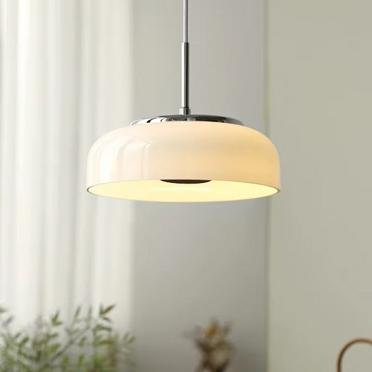 ORLUMA Lampada a sospensione – Vetro a cupola bianco cromo – Design Bauhaus – Ø23 cm