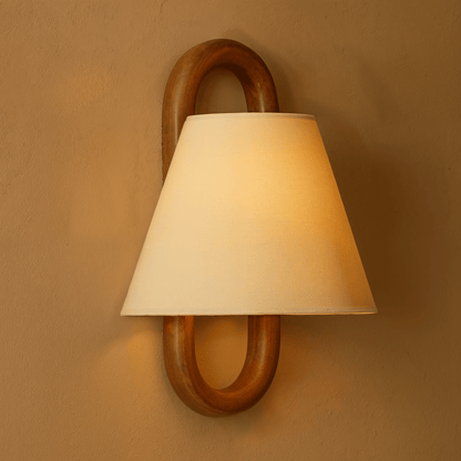 Aine – Wandlamp van Hout & Textiel – Minimalistisch Vintage Design – Warm Diffuus Licht – 34x30 cm