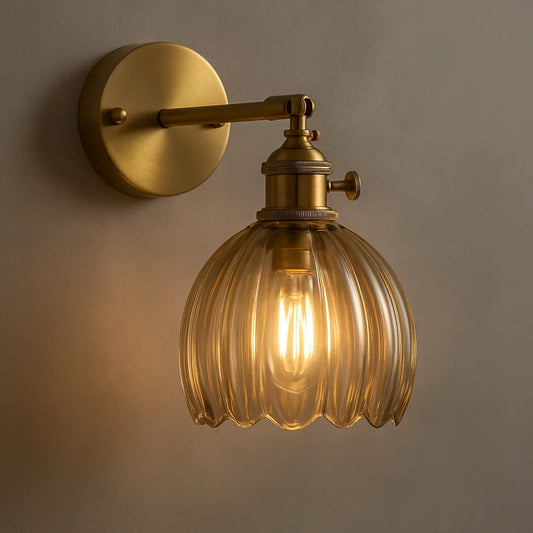 TulipaGlow | Lampada da parete vintage con paralume a forma di fiore in vetro