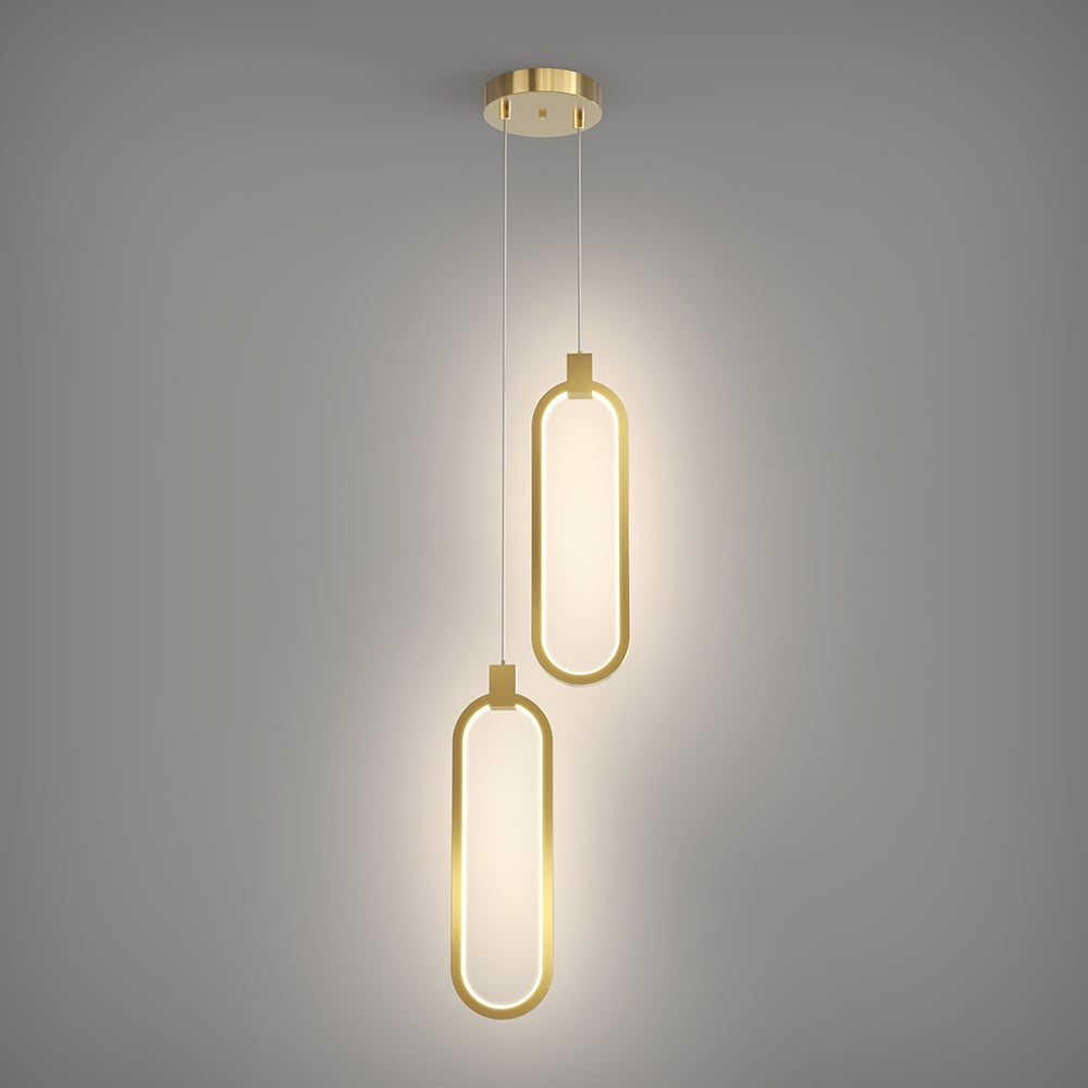 Lampada a sospensione SOLVARÉ | Doppio Anello in Ottone color Oro | Illuminazione LED