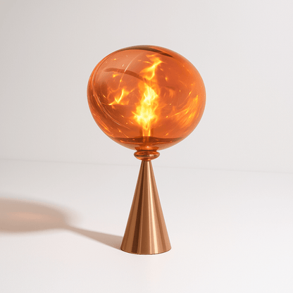 LavaLume – Lampada da Tavolo Design – Vetro & Acciaio Inossidabile – Effetto Specchiato & Lucido – Fatto a Mano