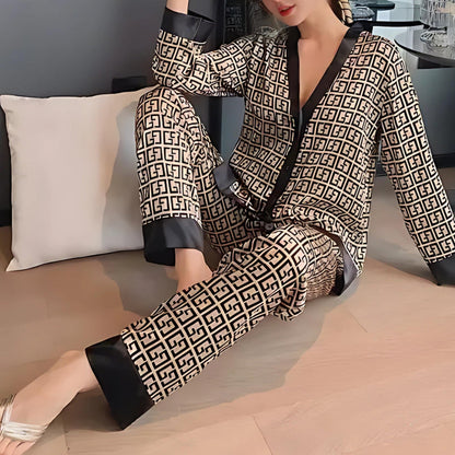 Liselle - Set Pigiama in Raso Geometrico Elegante