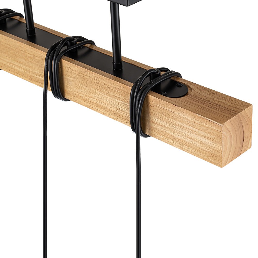 3-Światłowa Matowa Czarna Drewniana Półplafonowa Lampa Wisząca Wyspowa