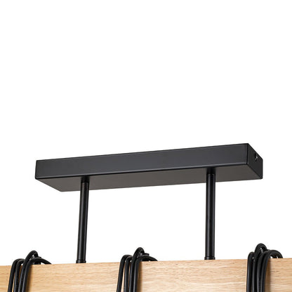 3-Światłowa Matowa Czarna Drewniana Półplafonowa Lampa Wisząca Wyspowa